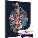 Дракон с пионами Мифология Животные Цветы Раскраска картина по номерам на холсте
