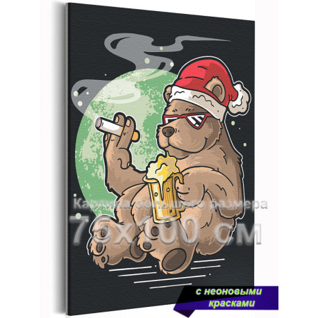 Новогодний бурый мишка Медведь Животные Новый год Рождество 75х100 Раскраска картина по номерам на холсте