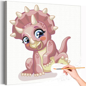 Розовый трицератопс с ящерицей Динозавр Животные Для детей Детские Для девочек Для мальчиков Для малышей Раскраска картина по но