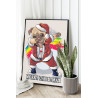 Мопс танцует в костюме Санта-Клауса Dabbing Пес Собака Животные Новый Год Рождество 75х100 Раскраска картина по номерам на холст