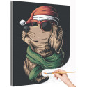 Золотистый ретривер в шапке Санта Клауса / Животные / Собаки Раскраска картина по номерам на холсте