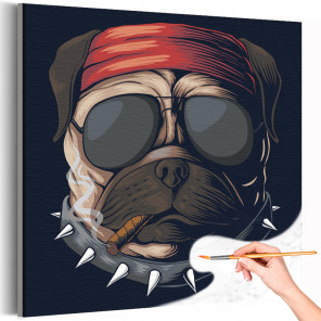  Мопс в бандане и очках / Животные / Собаки Раскраска картина по номерам на холсте AAAA-C0090