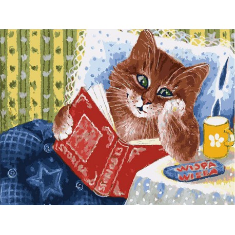 Котик с книжкой Раскраска картина по номерам акриловыми красками на холсте Белоснежка
