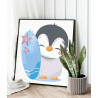 Пингвин с доской для серфинга Раскраска картина по номерам на холсте