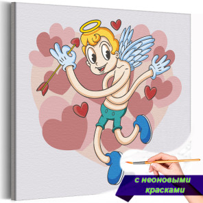 Амур с сердечками Ангел День влюбленных Любовь Романтика Раскраска картина по номерам на холсте