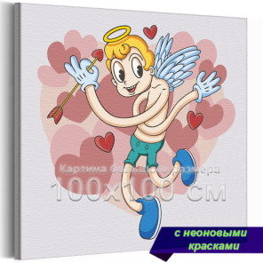 Амур с сердечками Ангел День влюбленных Любовь Романтика 100х100 Раскраска картина по номерам на холсте