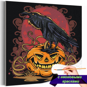 Ворон на тыкве Happy Halloween Хэллоуин Птицы Раскраска картина по номерам на холсте