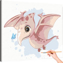 Розовый птеродактиль Коллекция Сute dinosaurs Динозавр Животные Для детей Детские Для девочек Для мальчиков Раскраска картина по номерам на холсте