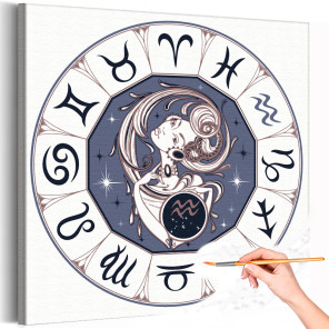 Водолей в круге Знак Зодиак Созвездие Женщина Девушка Раскраска картина по номерам на холсте