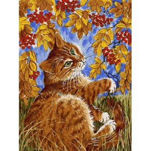 Кот с рябиной Раскраска картина по номерам на холсте Белоснежка
