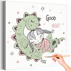 Девочка спит с драконом Динозавр Звездная ночь Для детей Детские Для девочек Раскраска картина по номерам на холсте