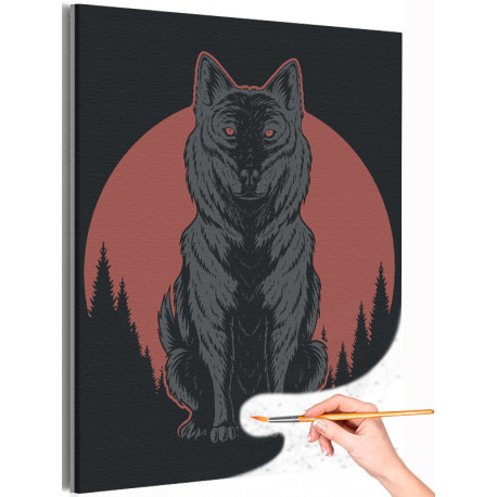 Волк на фоне красной луны / Животные Раскраска картина по номерам на холсте