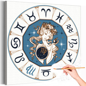 Дева в бирюзовом круге Зодиак Знак Девушка Созвездие Раскраска картина по номерам на холсте