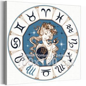 Дева в бирюзовом круге Зодиак Знак Девушка Созвездие 80х80 Раскраска картина по номерам на холсте