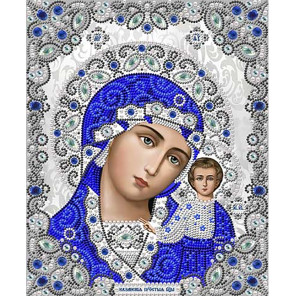  Богородица Казанская в синих хрустальных камнях Канва с рисунком для вышивки Благовест ЖК-4003
