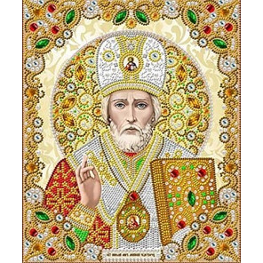  Святой Николай в жемчуге и кристаллах Канва с рисунком для вышивки Благовест ЖК-4007