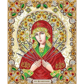  Богородица Семистрельная в жемчуге и кристаллах Канва с рисунком для вышивки Благовест ЖК-4014