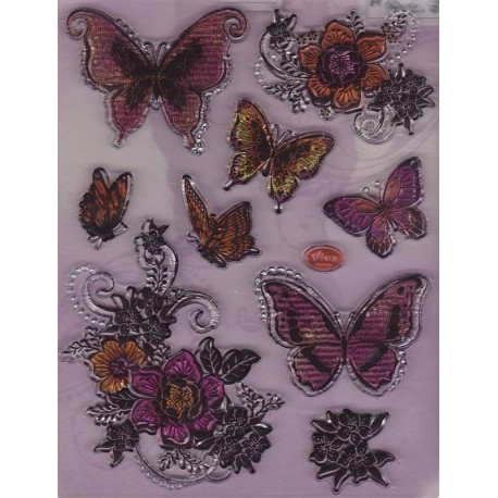 Акварельные бабочки и цветы Набор прозрачных штампов для скрапбукинга, кардмейкинга Viva Decor
