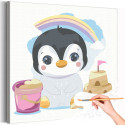 Пингвин с песочным замком Коллекция Cute animals Животные Для детей Детские Для девочек Для мальчиков Легкая Раскраска картина по номерам на холсте