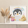 Пингвин с песочным замком Легкая Раскраска картина по номерам на холсте