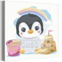 Пингвин с песочным замком Коллекция Cute animals Животные Для детей Детские Для девочек Для мальчиков Легкая 80х80 Раскраска картина по номерам на холсте