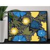 Цветы и листья на синем фоне Орнамент Подсолнухи Раскраска картина по номерам на холсте