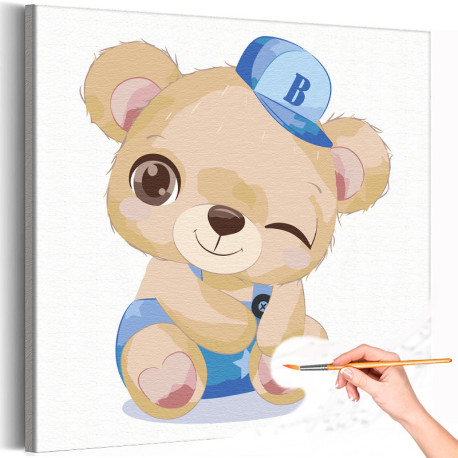 Медвежонок в синей кепке Тедди Для детей Детские Для девочек Для мальчиков Раскраска картина по номерам на холсте