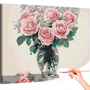 Розы для девушки Цветы Букет Натюрморт Раскраска картина по номерам на холсте