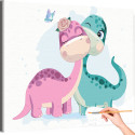 Влюбленная пара Динозавры Коллекция Сute dinosaurs Животные Любовь Романтика Для детей Детские Для девочек Для мальчиков Раскраска картина по номерам на холсте