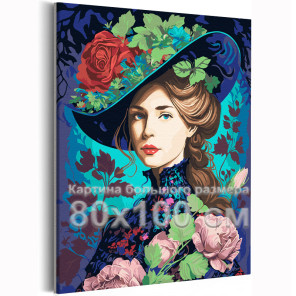 Портрет девушки в саду Цветы Женщина Люди Интерьерная Ретро 80х100 Раскраска картина по номерам на холсте