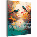 Природа на рассвете Осень Птицы Вода Листья Пейзаж Закат Озеро 80х120 Раскраска картина по номерам на холсте
