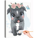 Французский бульдог с розами и бабочкой Коллекция Cute puppy Собака Пес Щенок Животные Для детей Детские Для девочек Для мальчиков Раскраска картина по номерам на холсте
