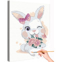 Кролик в бантике с цветами Коллекция Cute animals Животные Заяц Для детей Детские Для девочек Раскраска картина по номерам на холсте
