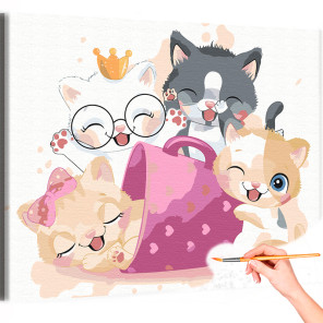 Четыре веселых котенка Детские Для девочек Раскраска картина по номерам на холсте