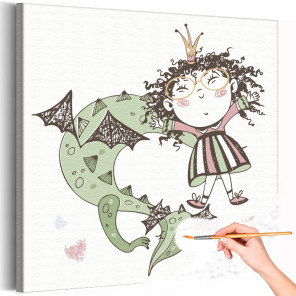 Кудрявая девочка и дракон Детские Для девочек Раскраска картина по номерам на холсте
