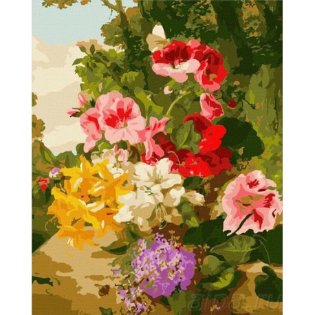 Яркие цветы в букете Раскраска картина по номерам акриловыми красками на холсте Menglei