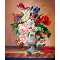Цветы в серебряной вазе Раскраска картина по номерам на холсте Menglei
