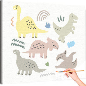 Милые динозаврики Для мальчиков Раскраска картина по номерам на холсте