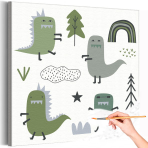 Любимые динозавры Коллекция Cute dinosaurs Для детей Детские Для малышей Животные Орнамент Раскраска картина по номерам на холст