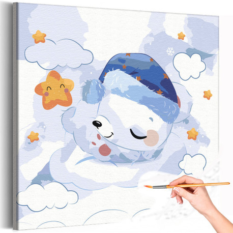 Спящий на облаке белый мишка Для мальчиков Раскраска картина по номерам на холсте