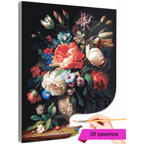 Букет пионов в классической вазе Цветы Натюрморт Розы Маме Интерьерная Классика Раскраска картина по номерам на холсте