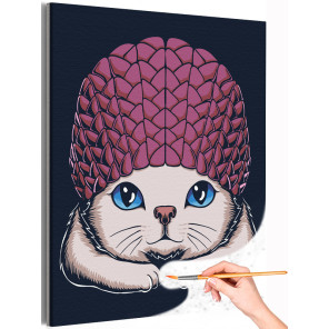  Кошечка в шапочке / Животные, коты, кошки Раскраска картина по номерам на холсте AAAA-C0154