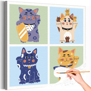 Манеки-неко на благополучие Манящий кот Деньги Любовь Котики Кошки Животные Япония Для детей Детские Для девочек Раскраска карти