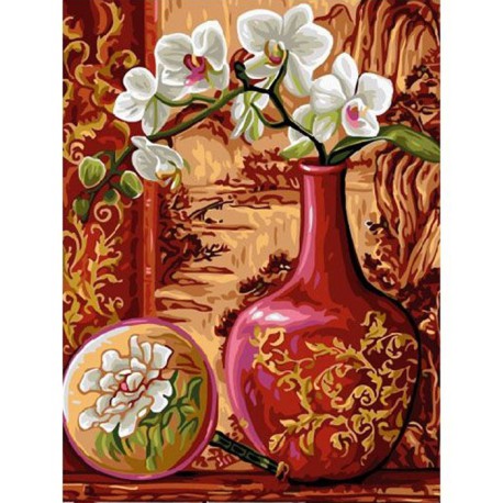 Ветка орхидеи в вазе Раскраска картина по номерам акриловыми красками на холсте Molly