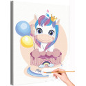 Радужный единорог с воздушными шарами и тортом Коллекция Сute unicorn Животные Для детей Детские Для девочек Праздник Раскраска картина по номерам на холсте