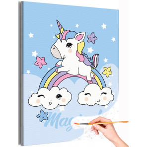 Волшебный единорог на радуге Животные Для малышей Детские Для детей Для девочек Раскраска картина по номерам на холсте