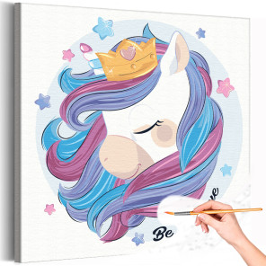 Единорог в короне Коллекция Сute unicorn Животные Ребенок Для детей Детские Для девочек Раскраска картина по номерам на холсте
