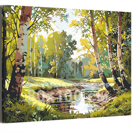 Ручей в летнем лесу Природа Пейзаж Лето Река 80х100 Раскраска картина по номерам на холсте