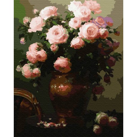  Натюрморт с розовыми розами Раскраска картина по номерам на холсте ZX 23371