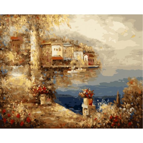 Средиземноморский пейзаж Анджея Влодарчика Раскраска по номерам акриловыми красками на холсте Menglei